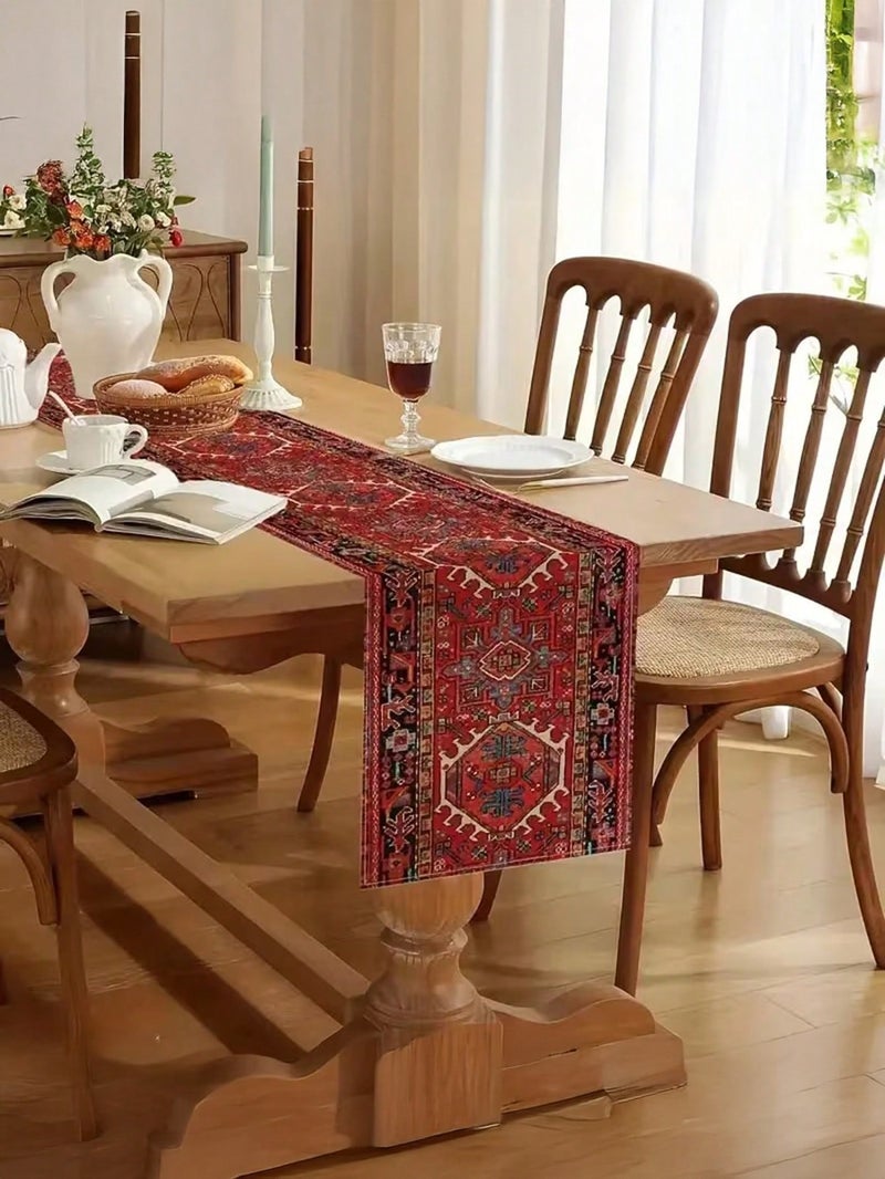 زينه رمضان مفرش طاولة تراثي بنقوش شرقية فاخرة مقاس 90×33 سم – زينه رمضان للمنازل و الحفلات - Image 1